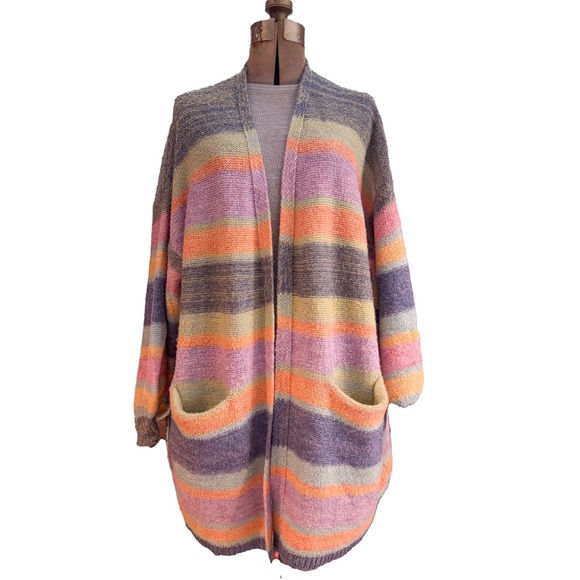 Anthropologie Oliver. O Mohair Blend Colorful Pastel Striped Cardigan Sweater - Picture 3 of 8